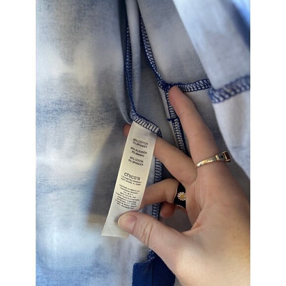 Chico's Weekends Blue White Tie Dye Open Long Line Hooded Sweatshirt Size 0/ S - Picture 6 of 6